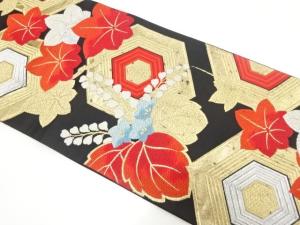 アンティーク　重ね亀甲に桐・紅葉模様織り出し袋帯（材料）